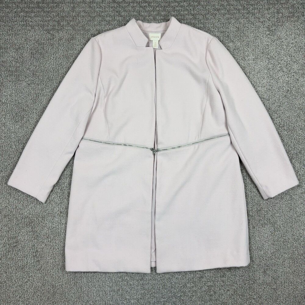 Chicos Coat Womens XL Pink Plush Fleece Topper Zip Detail Mid Length Soft Orchid